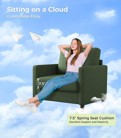 Welzona Sofa Reading Chair,33" Accent Chair for Bedroom, Tool-Free Setup Living Room Accent Chairs, Comfy Arm Chairs Living Room, All-Wood Reading Nook, Green