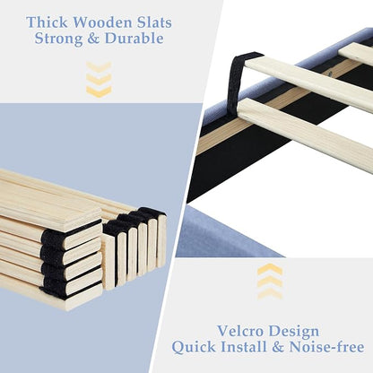 VECELO Queen Size Bed Frame, Adjustable Upholstered Button Tufted Headboard, Heavy-Duty Bedframe with Wood Slats Support, No Box Spring Needed, Light Blue