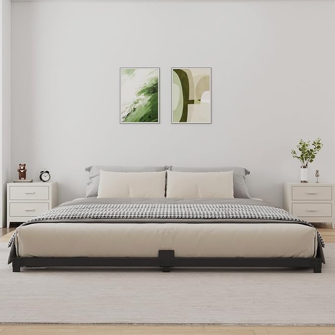 3 Inch Low Profile Queen Size Bed Frame, Noise-Free Heavy Duty Metal Platform with Mattress Stopper, No Box Spring Needed, Easy Assembly Steel Support, Black