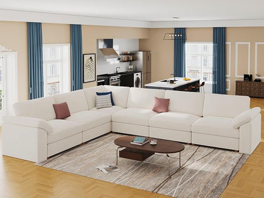 EASE MOOSE Oversized L Shape Sectional Couch,Extra Large Deep seat Sectional Modular Sofa for Living Room,White