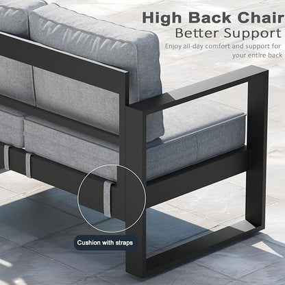 LayinSun Outdoor Patio Aluminum Chair, Metal Modern Armchair Set of 2 with Washable Thick Cushions
