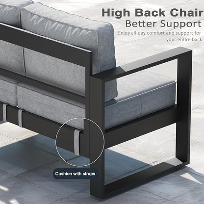 LayinSun Outdoor Patio Aluminum Loveseat, Metal Modern 2-Seat Sofa with Washable Thick Cushions