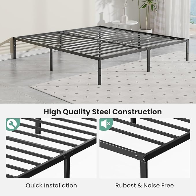 Sweetcrispy King Size 12 Inch Platform Bed Frame, Heavy Duty Metal Foundation Frame, Noise-Free Sturdy Steel Slats, Underbed Storage, No Box Spring Needed, Quick Setup