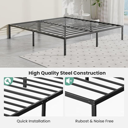 Sweetcrispy King Size 12 Inch Platform Bed Frame, Heavy Duty Metal Foundation Frame, Noise-Free Sturdy Steel Slats, Underbed Storage, No Box Spring Needed, Quick Setup