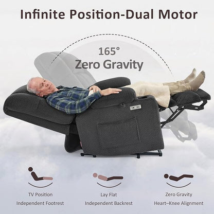 MCombo Large Dual Motor Power Lift Recliner Chair for Elderly, Zero Gravity Lift Chair with Heat and Massage, Infinite Position Lay Flat Recliner, USB Ports, Fabric 7896 (Large, Dark Gray)
