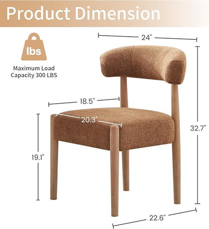 VKNOW Wooden Dining Chairs Set of 4 with Curved Open Back, Orange | Natural Rubberwood Legs, Soft Chenille Fabric, Thickened Cushion, For Adults and Family, Dining Room, Kitchen, No Wobble