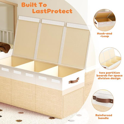 Dayacoco Extra Large Toy Box Chest with Lids, Collapsible Sturdy Kids Toy Storage Organizer Boxes for Boys Girls, Collapsible Sturdy Toys Chest Storage Organizer Bin Basket, Beige