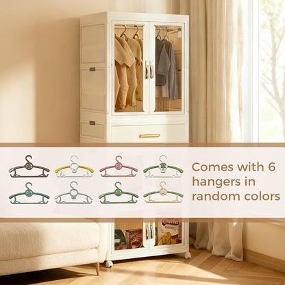 YHB Portable Storage Closet Cabinet, Easy Assembly Wardrobe Organizer with Visualization Doors, Drawers, Hanging Rods, Rolling Wheels for Pet Dog Clothes, Toys
