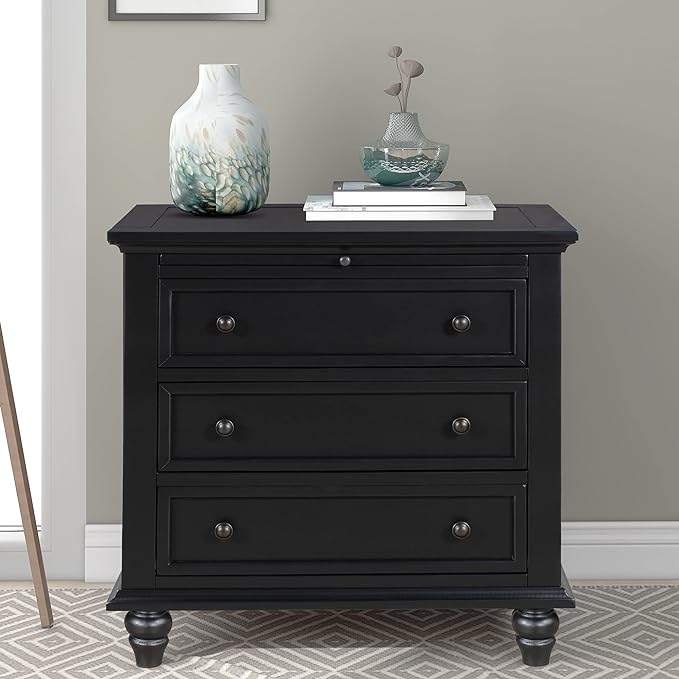 Merax Wood Nightstand with 3 Storage Drawers, Bedside End Table with Pull Out Tray, Black (No Guide Rails)