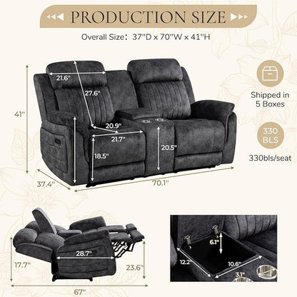 Power Reclining Loveseat with Zero Gravity, Adjustable Headrest, Electric Reclining Loveseat with Console, USB/Type-C Ports, Power Loveseat Recliner Sofa for Living Room (Grey, Loveseat)
