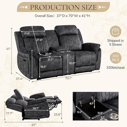 Power Reclining Loveseat with Zero Gravity, Adjustable Headrest, Electric Reclining Loveseat with Console, USB/Type-C Ports, Power Loveseat Recliner Sofa for Living Room (Grey, Loveseat)