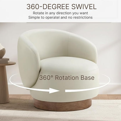 KISLOT Swivel Accent Chair Modern Round Barrel Armchair with Upholstered Faux Leather for Living Room Bedroom Waitingroom,2 Box,Cream