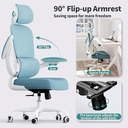 TRALT Office Chair Ergonomic Desk Chair, 330 LBS Home Mesh Office Desk Chairs with Wheels, Comfortable Gaming Chairs (1, Sky Blue)