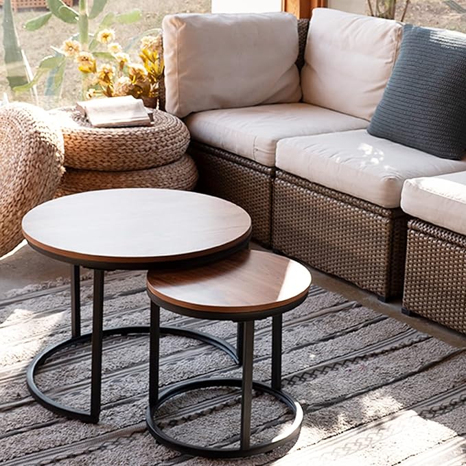 Garden 4 you Nesting Coffee Table Rustic Brown 2 Sets for Small Place Engineered Wood Sofa End Side Table for Living Room Cabin Bed Room Dining Room