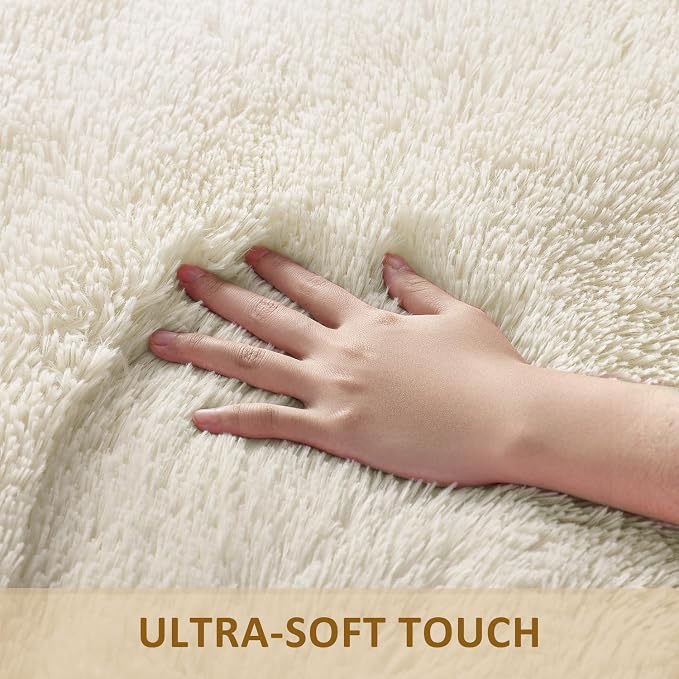 Ophanie Round Rugs 8Ft Ivory Circle Area Rug Washable, Large Living Room Aesthetic Decor, Fluffy Fuzzy Bedroom Big Carpet,Plush Soft Shaggy Cream for Kids Home Nursery with Over 99 pcs Pile fibers