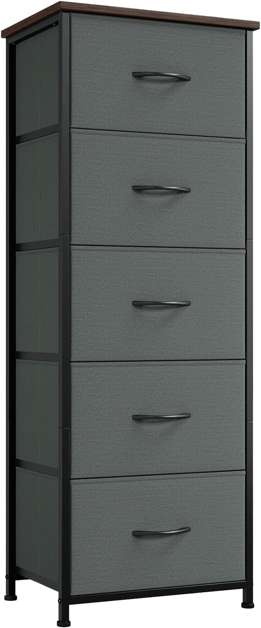 Somdot Tall Dresser for Bedroom with 5 Drawers, Storage Organizer Chest of Drawers with Removable Fabric Bins for Closet Bedside Living Room Laundry Entryway Hallway, Charcoal Grey