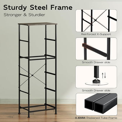 WLIVE Fabric Dresser, 5-Drawer Tall Dressers for Bedroom, Storage Dresser Organizer with Wood Top, Sturdy Steel Frame, Chest of Drawers for Closet, Hallway, Charcoal Black Wood Grain Print