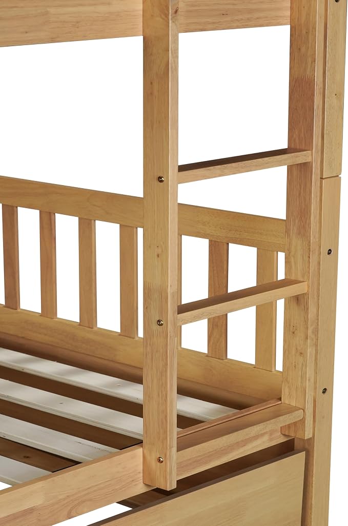 Harper & Bright Designs Convertible Wood Full-Over-Full Bunk Bed with Trundle and Ladder - Can Be Divided Into Two Platform Beds, White Oak