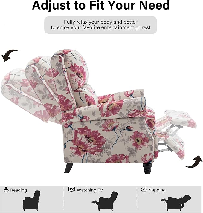 Recliner Chair, Modern Pushback Armchair with Adjustable Backrest & Footrest for Bedroom, Living Room