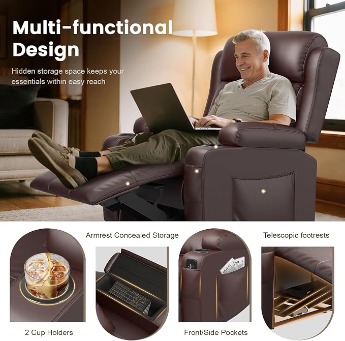 Recliner Sofa Set, Home Theater Seating with Massage, Loveseat Recliner Couch and Recliner Single Chair with USB, Wall Hugger Reclining Movie Theater Chair with Cup Holders, Drawer for Gaming Room