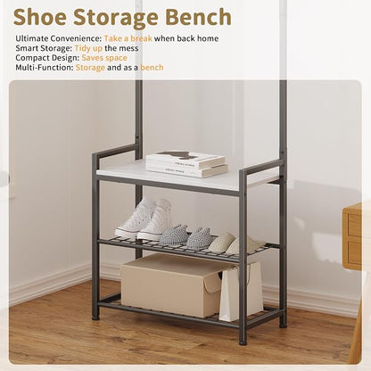 Hall Tree with Shoe Storage Bench - Entryway Bench with Coat Rack and Hooks - 3-in-1 Small Hall Tree for Entry Way, Entrance, Hallway, Doorway, Front Door, Mudroom, Small Space - Rustic Brown