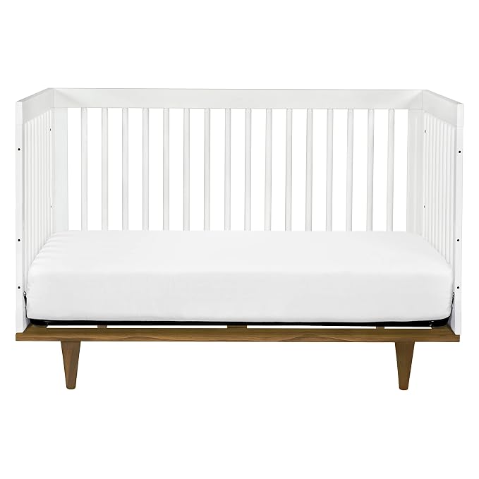 Davinci Marley 3-in-1 Convertible Baby Crib, White Finish & Walnut Legs | GREENGUARD Gold Certified, FSC Certified, Converts to Toddler Bed & Daybed, 4 Adjustable Mattress Heights - Easy Assembly