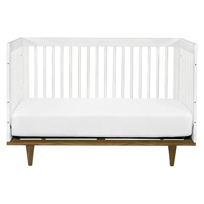 Davinci Marley 3-in-1 Convertible Baby Crib, White Finish & Walnut Legs | GREENGUARD Gold Certified, FSC Certified, Converts to Toddler Bed & Daybed, 4 Adjustable Mattress Heights - Easy Assembly