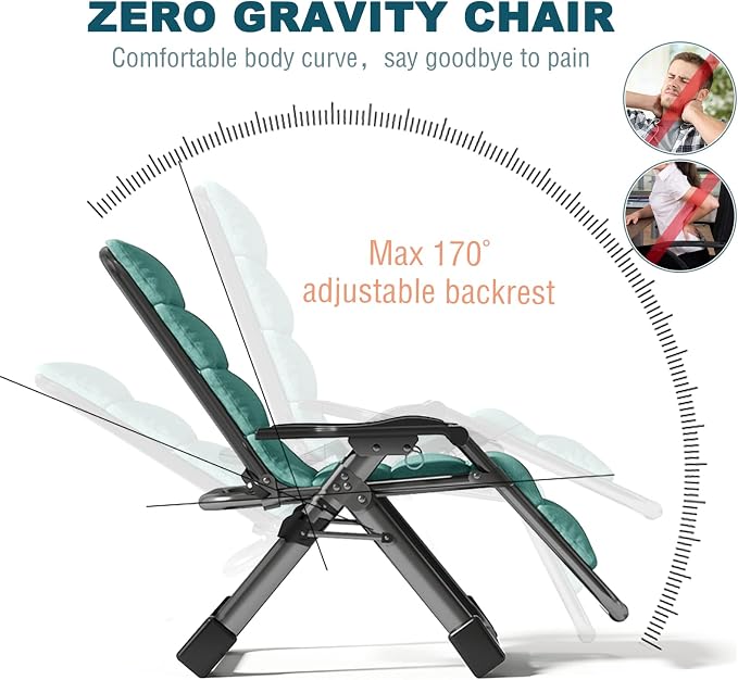 DoCred Zero Gravity Chair, Lawn Recliner, Reclining Patio Lounger Chair, Folding Portable Chaise with Detachable Headrest and Cup Holder