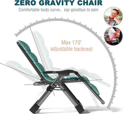 DoCred Zero Gravity Chair, Lawn Recliner, Reclining Patio Lounger Chair, Folding Portable Chaise with Detachable Headrest and Cup Holder