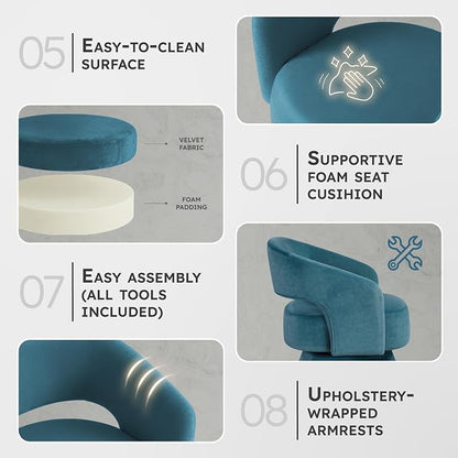 Lexicon 360 Degree Swivel Accent Chair, Modern Comfy Velvet Round Barrel Chair, Open Back, Plush Foam Cushions, Metal Swivel Base for Living Room/Bedroom/Office/Small Spaces, Dark Teal
