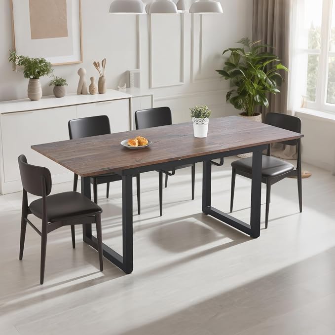 Extendable Dining Table for 4-8 People,70.86''Modern Space-Saving Kitchen Table with Metal Legs,Rectangle Folding Conference Meeting Table for Living Meeting Room Kitchen,Walnut