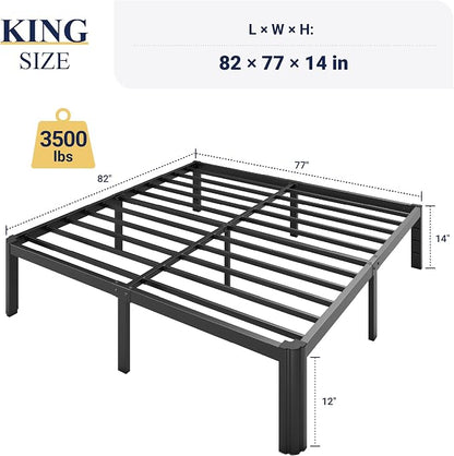 Allewie Metal King Size Bed Frame, 14 Inch 3500LBS Heavy Duty Platform Bed with Rounded Corner & Under Bed Storage, No Box Spring Needed, Noise Free, Easy Assembly, Black