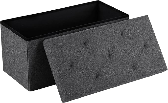 DUMOS 30in Storage Ottoman Bench, Storage Chest, End of Bed Foot Rest Stool with Padded Seat, Bedroom Bench for Living Room, Bedroom, Support 660lbs, Grey