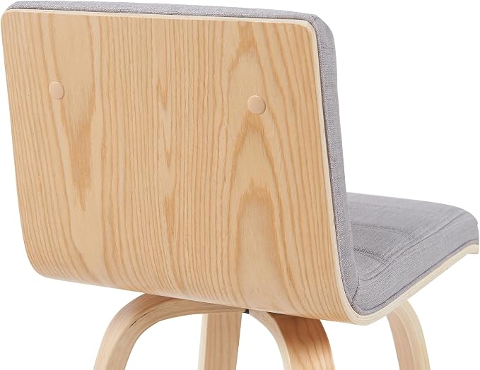 Vienna Modern Counter Height Swivel Bar Stool with Grey Upholstered Seat and Patterned Oak Wood Frame Set of 3