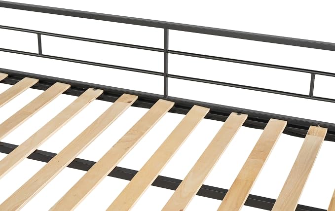 EMKK Low Metal Bunk Beds Twin Over Full Size, Heavy Duty Bunk Bed for Teens Adults with Ladder & High Guardrails, Space Saving Metal Bunk Bed for Dorm, Bedroom, Apartment, No Box Spring Needed