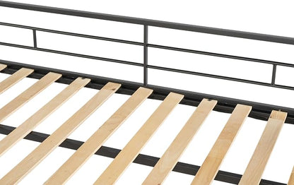 EMKK Low Metal Bunk Beds Twin Over Full Size, Heavy Duty Bunk Bed for Teens Adults with Ladder & High Guardrails, Space Saving Metal Bunk Bed for Dorm, Bedroom, Apartment, No Box Spring Needed