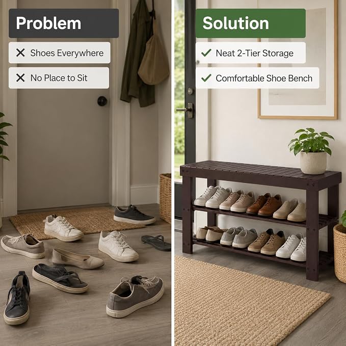 Shoe Rack Bench, 3-Tier Shoe Storage Organizer for Entryway , Shoe Shelf for Small Spaces, Multi-Functional Side Table Plant Stand, Shoe Stand for Bedroom, Living Room, Closet, Front Door, Brown