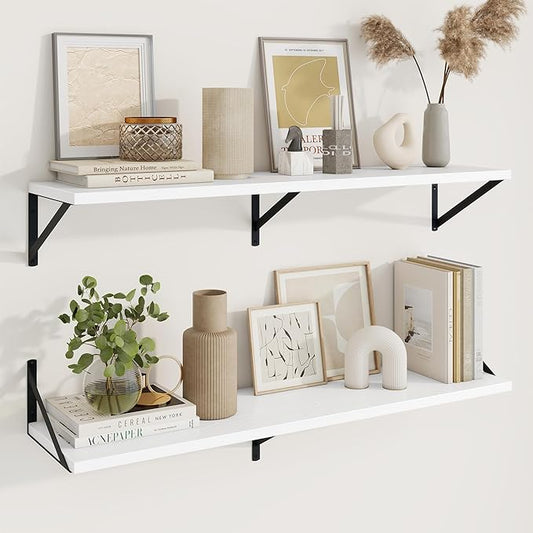 Axeman Deep Floating Shelves | 40 Inch White Wall Shelves Set of 2 | 10 Inch Deep Rustic Wood Shelves for Wall | 40'' W x 10''D White Shelves for Living Room Bathroom Kitchen