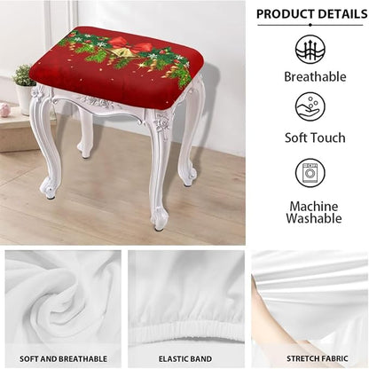 Christmas Bar Stool Seat Covers Jingle Bell Red Bar Stool Covers Rectangle Set of 2 Counter Stool Bar Chair Covers for Kitchen Pub Dining Room Holiday Xmas Decor