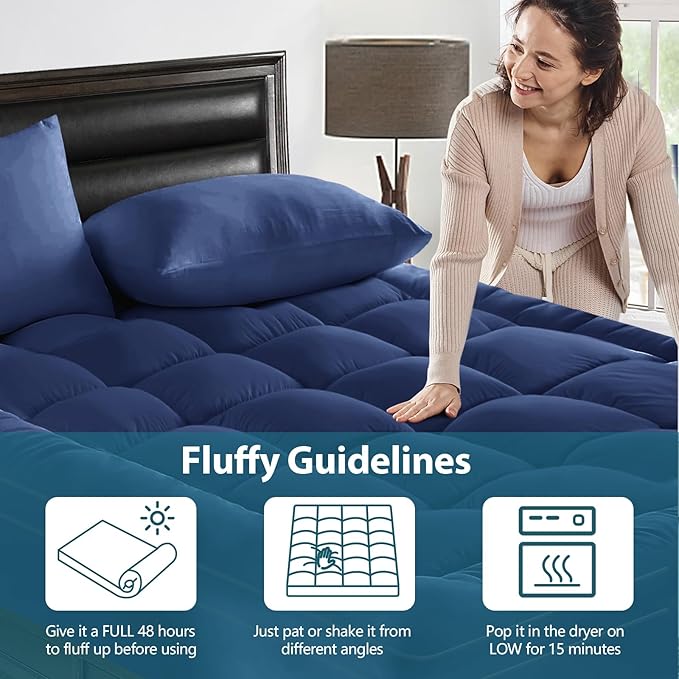 CYMULA Mattress Topper Queen Size - Extra Thick Cooling Mattress Pad Cover for Back Pain - Soft Mattress Protector Firm Bed Topper Pillow Top with 8-21 Inch Deep Pocket 3D Snow Down Alternative Fill