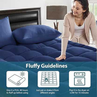 CYMULA Mattress Topper Queen Size - Extra Thick Cooling Mattress Pad Cover for Back Pain - Soft Mattress Protector Firm Bed Topper Pillow Top with 8-21 Inch Deep Pocket 3D Snow Down Alternative Fill