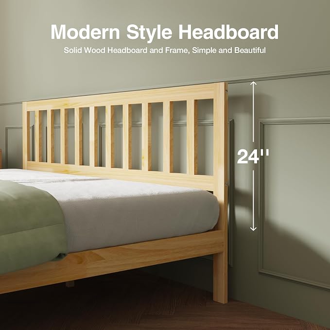Novilla 12inch King Size Bed Frame Wooden King Bed Frame and Headboard, Classic King Size Bed Frame with Headboard, No Box Spring Needed, Easy Assembly, Pine