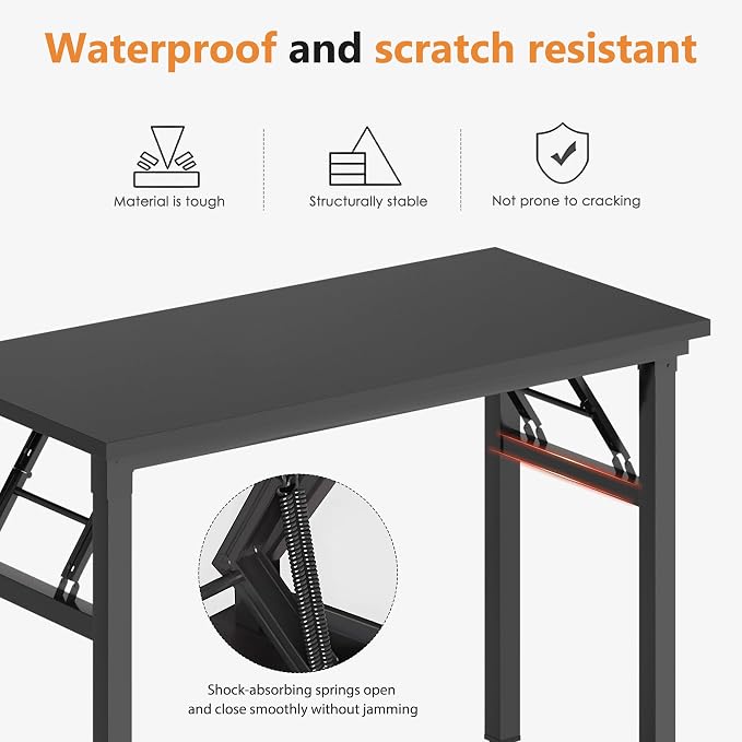 DlandHome Computer Desk Folding Table 39.4 inches Writing Desk for Small Space Study Table Laptop Desk No Assembly Required Black&Black