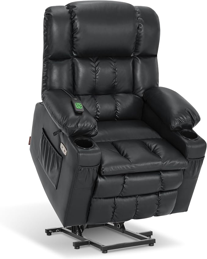 MCombo Large Dual Motor Power Lift Recliner Chair for Elderly, Zero Gravity Lift Chair with Heat and Massage, Infinite Position Lay Flat Recliner, USB Ports, Faux Leather 7896 (Black, Large)