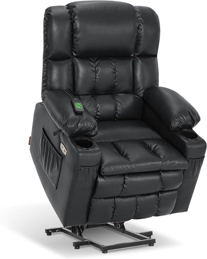 MCombo Large Dual Motor Power Lift Recliner Chair for Elderly, Zero Gravity Lift Chair with Heat and Massage, Infinite Position Lay Flat Recliner, USB Ports, Faux Leather 7896 (Black, Large)
