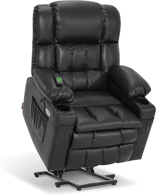 MCombo Large Dual Motor Power Lift Recliner Chair for Elderly, Zero Gravity Lift Chair with Heat and Massage, Infinite Position Lay Flat Recliner, USB Ports, Faux Leather 7896 (Black, Large)