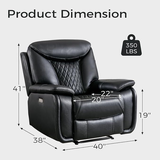HAOMARKETS Electric Recliner Chair, Soft PU Leather Power Recliners with Padded Backrest, Single Overstuffed Heavy Duty Reclining Sofa for Living Room Bedroom, Black