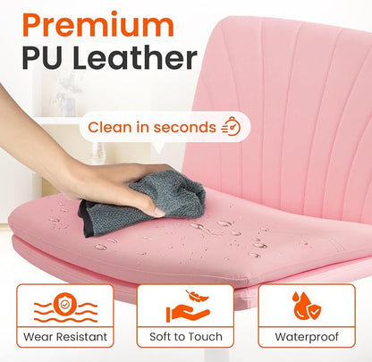 Orange Factory Criss Cross Chair with Wheels Comfy Wide Vanity Desk Chair Dual Base Leather Armless Adjustable Swivel for Home Computer Task (Pink Pu, Faux Leather)