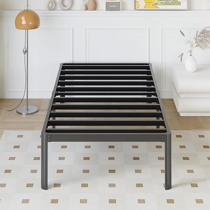 Yicensen 14 Inch Twin XL Bed Frame Heavy Duty Metal Platform Bed Frame Twin XL with Rounded Corner Legs, Noise Free, Easy Assembly, No Box Spring Needed, Black.