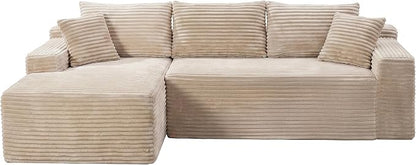 105-Inch L-Shaped Left Facing Corner Compressed Sofa Modular Sectional Boneless Cloud Sofa Floor Foam Couch with Chaise Lounge, Corduroy Corner Boneless Cloud Couch